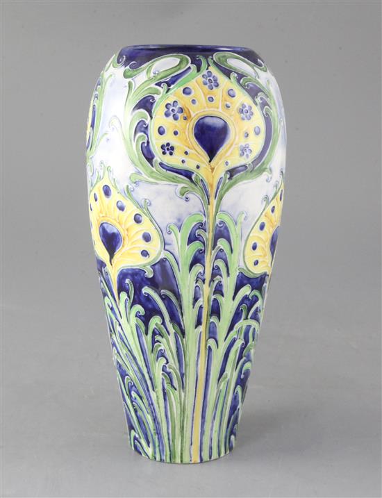 A Moorcroft Macintyre Florian ware tapered baluster vase, stylised peacock feather design, 25cm